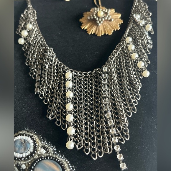 Vintage Jewelry Set~ Steampunk~Mixed Metals~Rhinestones~Pearls - Picture 3 of 13